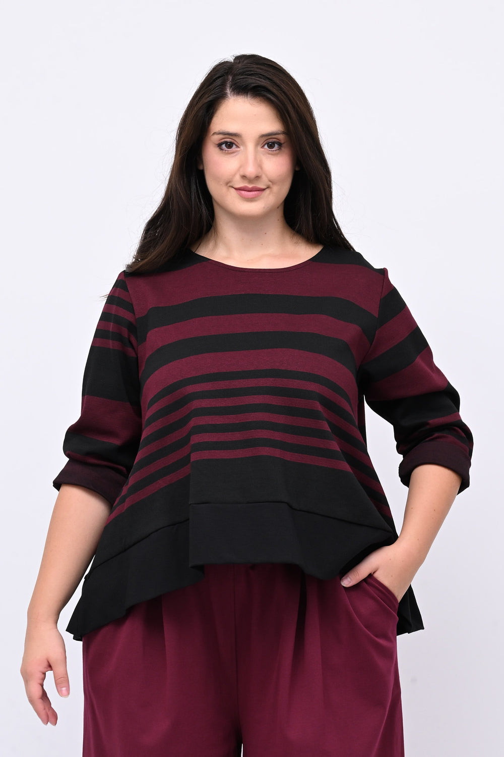 Maglia bordo righe - Vino