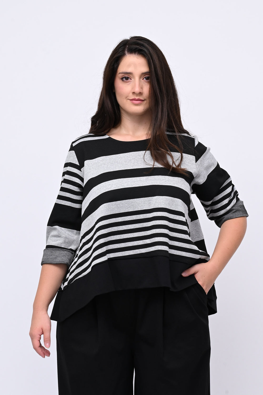 Maglia bordo righe - Grigio