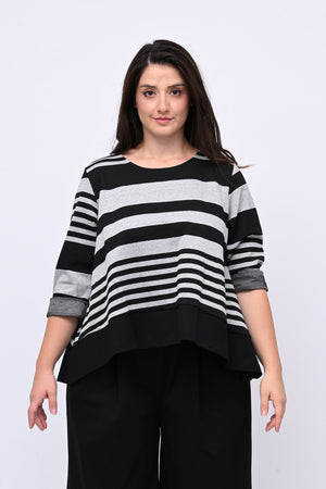 Maglia bordo righe - Grigio