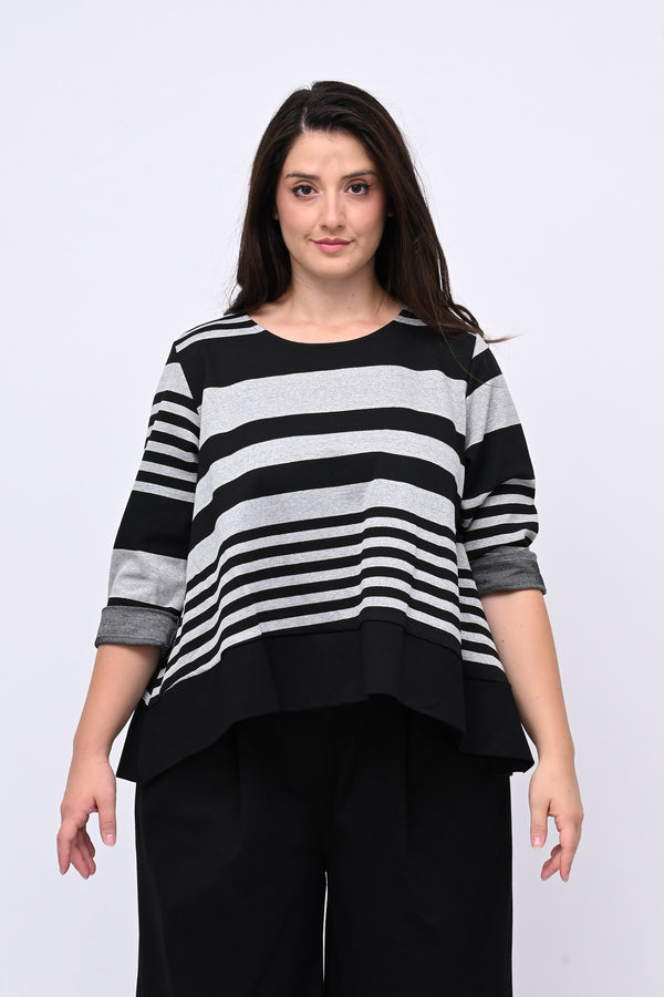 Maglia bordo righe - Grigio