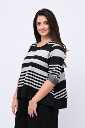 Maglia bordo righe - Grigio