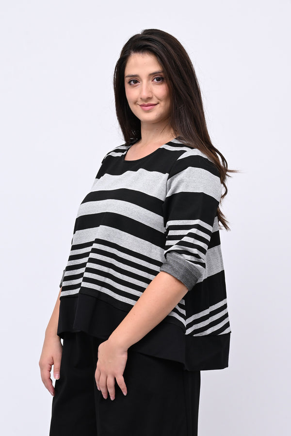 Maglia bordo righe - Grigio