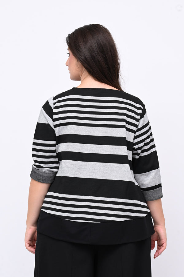 Maglia bordo righe - Grigio
