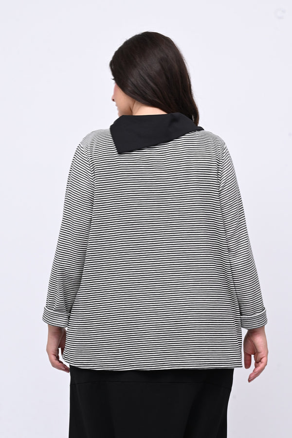 Maglia righe collo tagliato - NERO