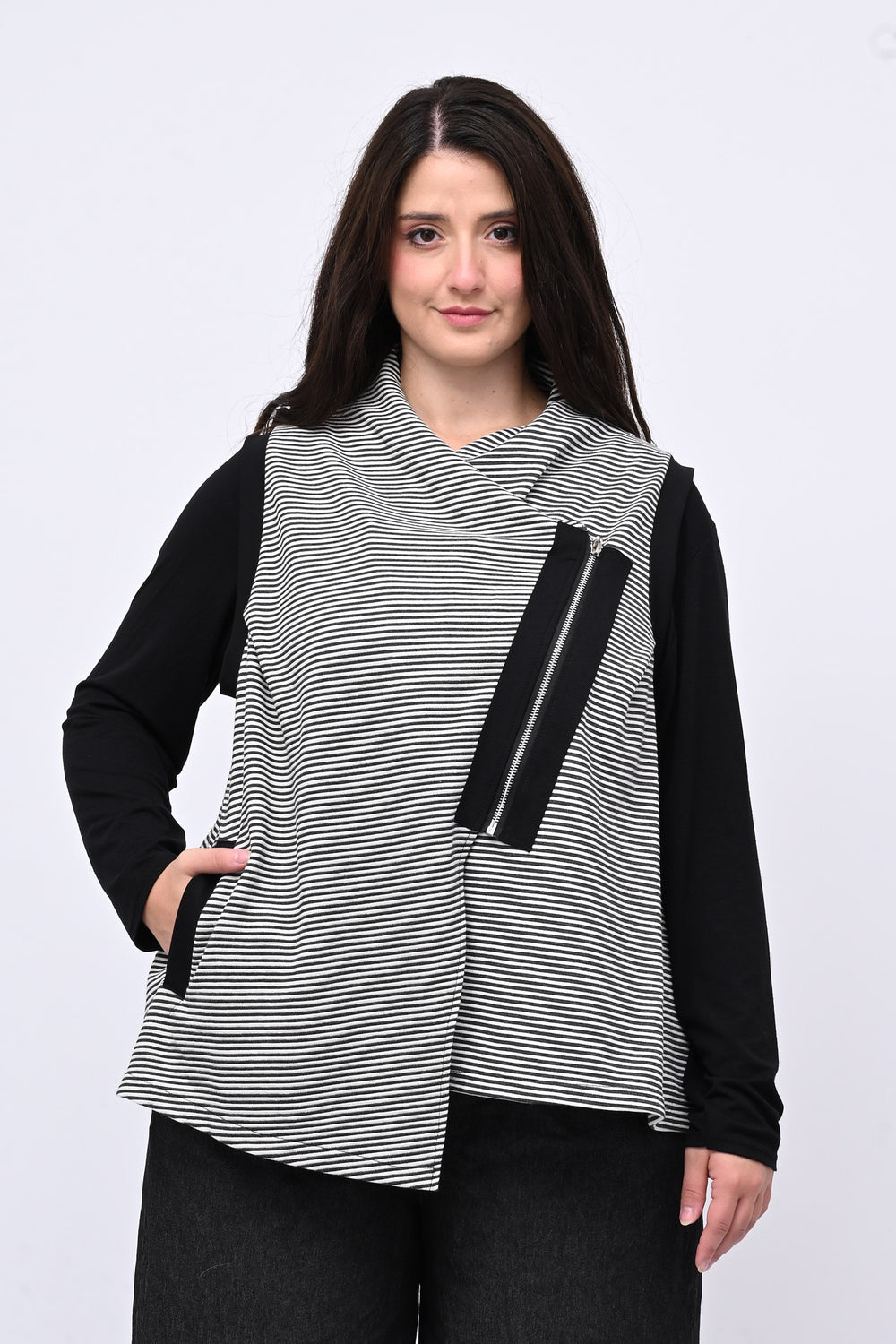 Gilet righe zip - NERO