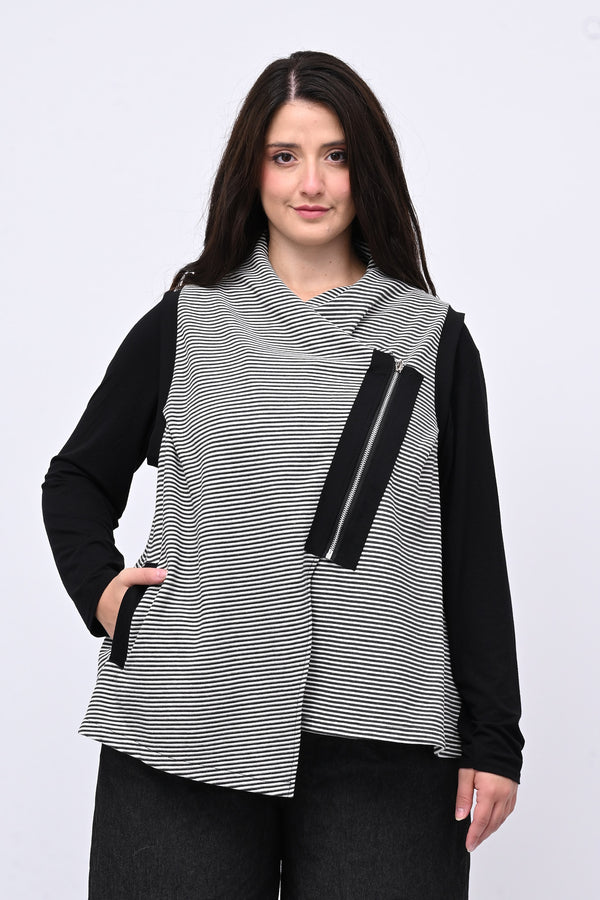 Gilet righe zip - NERO