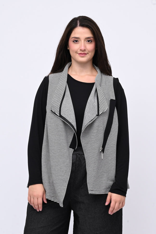 Gilet righe zip - NERO