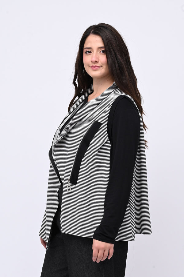 Gilet righe zip - NERO