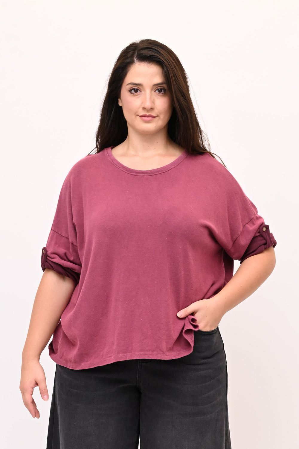 Maglia scatoletta over maltinta - Lampone