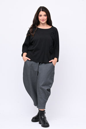 T-shirt fiori stoffa - NERO