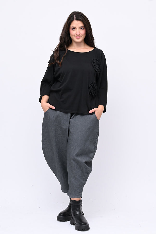 T-shirt fiori stoffa - NERO
