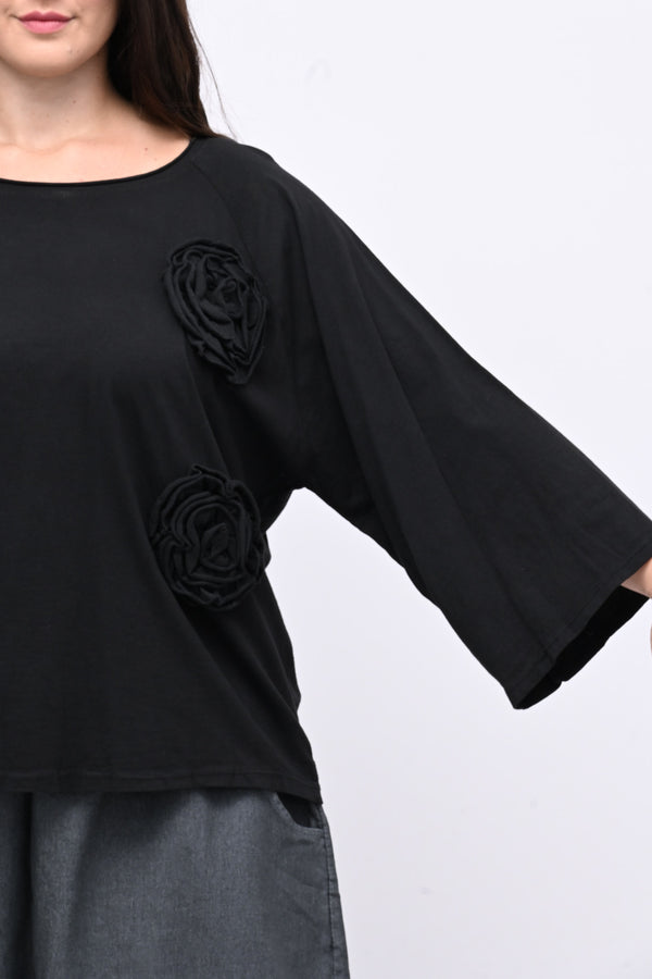 T-shirt fiori stoffa - NERO