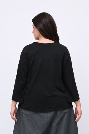 T-shirt fiori stoffa - NERO