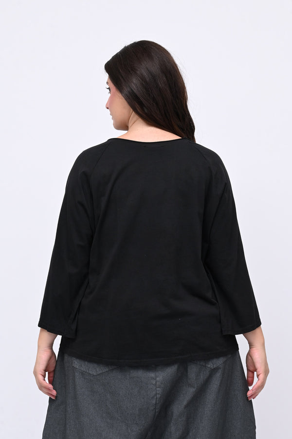 T-shirt fiori stoffa - NERO