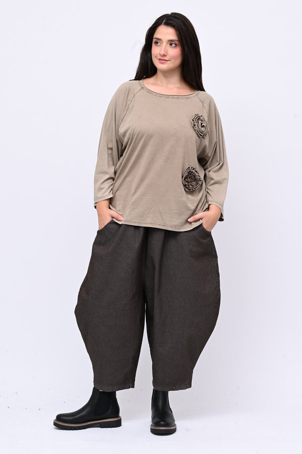 T-shirt fiori stoffa - FANGO