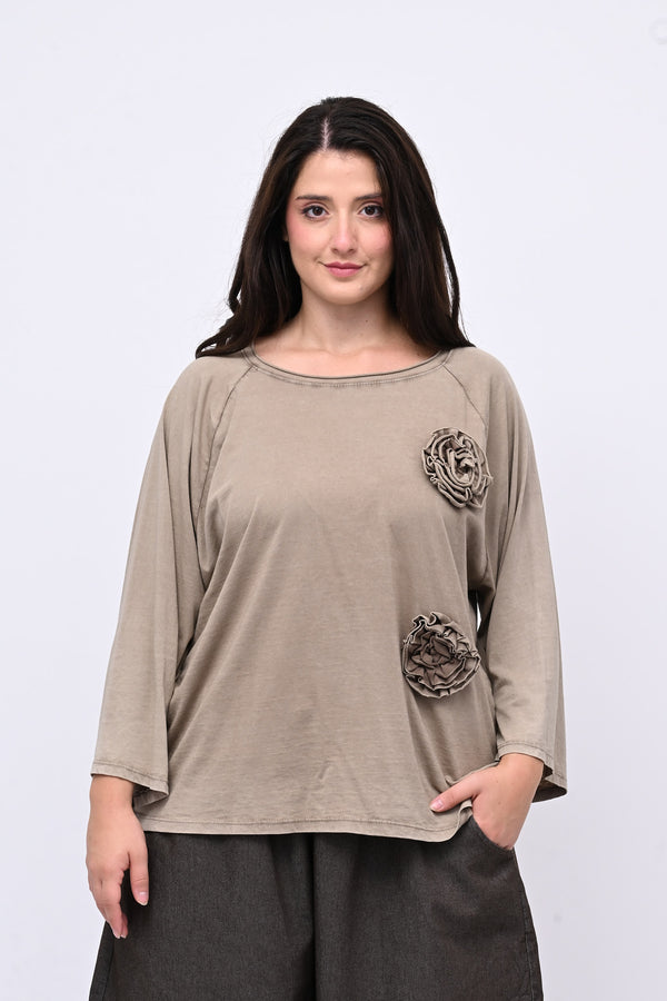 T-shirt fiori stoffa - FANGO