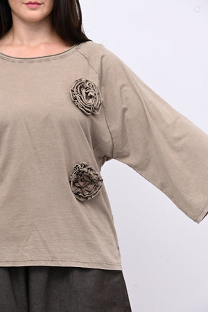 T-shirt fiori stoffa - FANGO