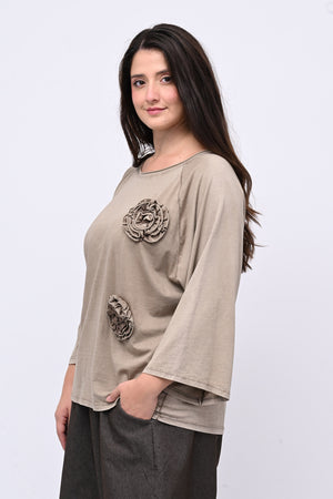 T-shirt fiori stoffa - FANGO