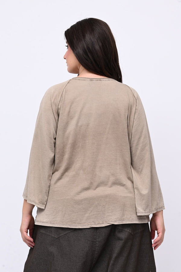 T-shirt fiori stoffa - FANGO