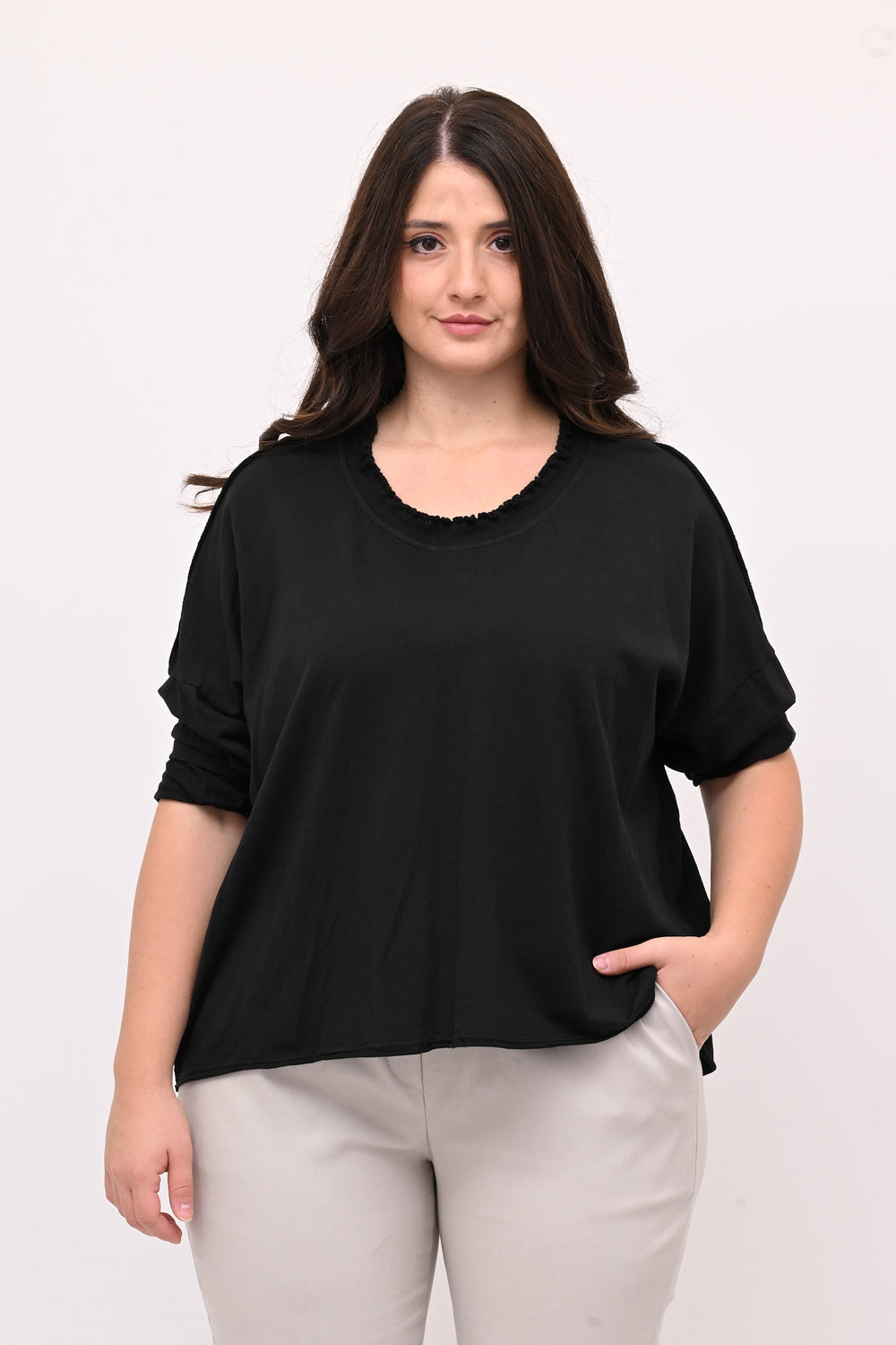 Maglia over arriccio elastico - Nero