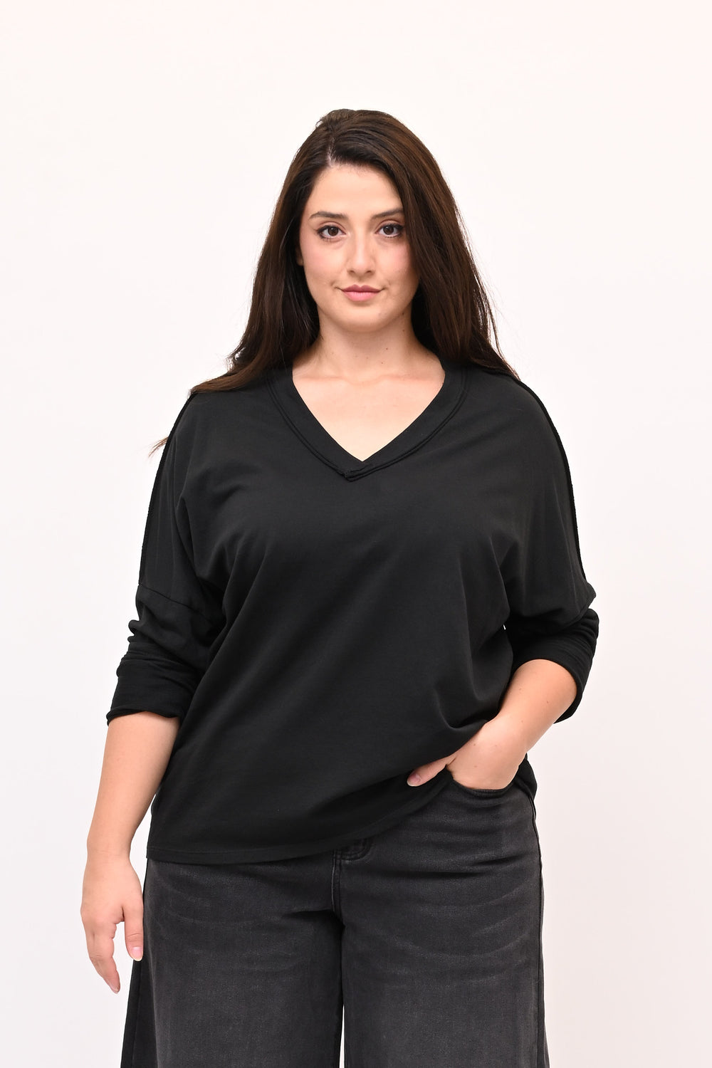 Maglia V bottone - Nero