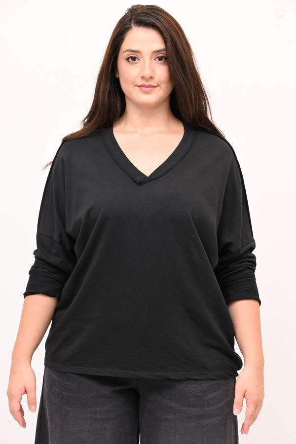Maglia V bottone - Nero