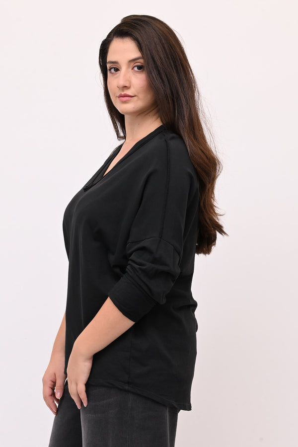 Maglia V bottone - Nero