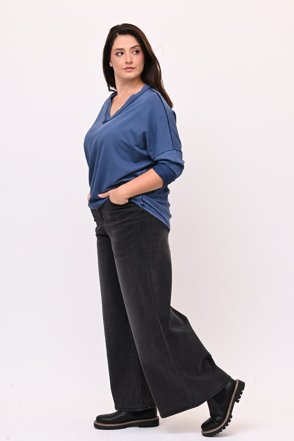 Maglia V bottone - Jeans