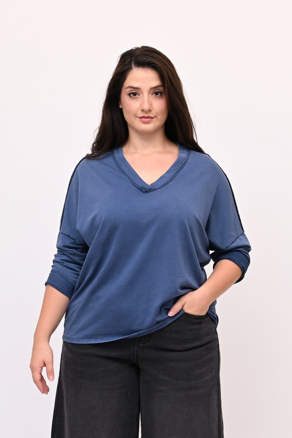 Maglia V bottone - Jeans