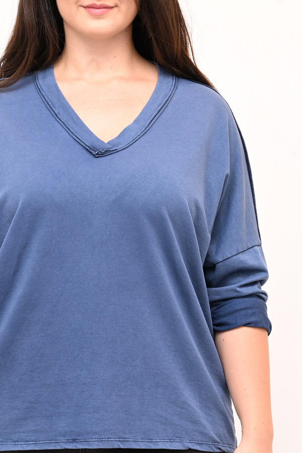 Maglia V bottone - Jeans