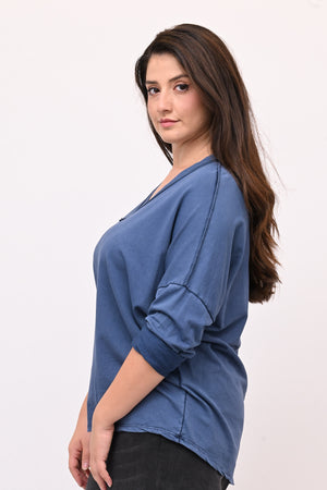 Maglia V bottone - Jeans