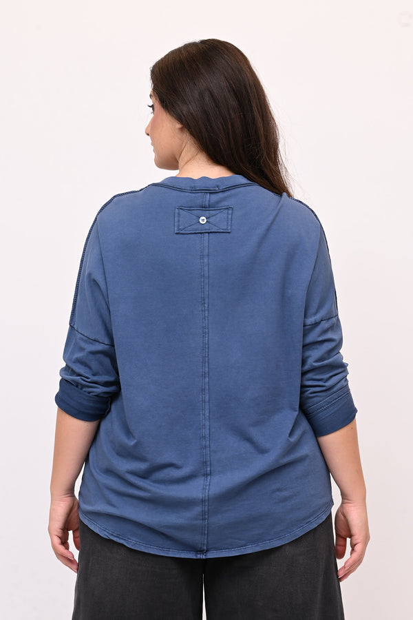 Maglia V bottone - Jeans