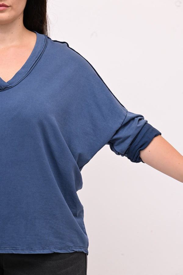 Maglia V bottone - Jeans