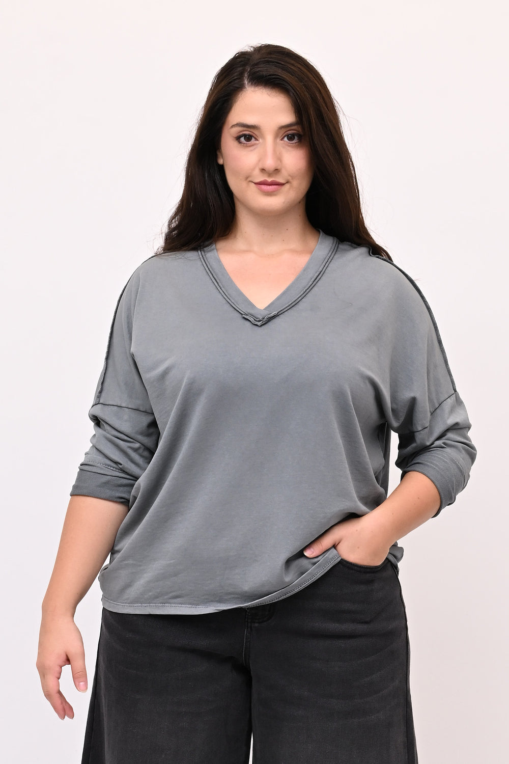 Maglia V bottone - Grigio