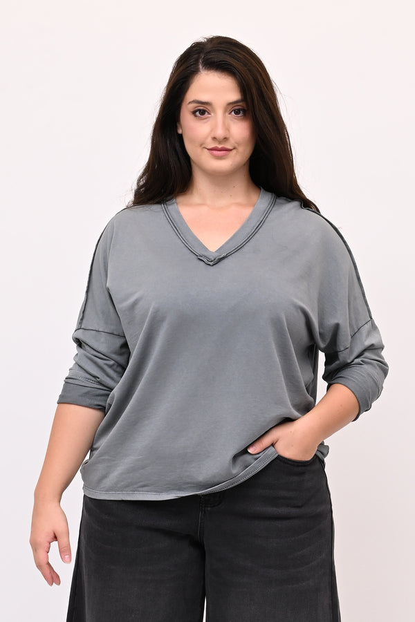 Maglia V bottone - Grigio
