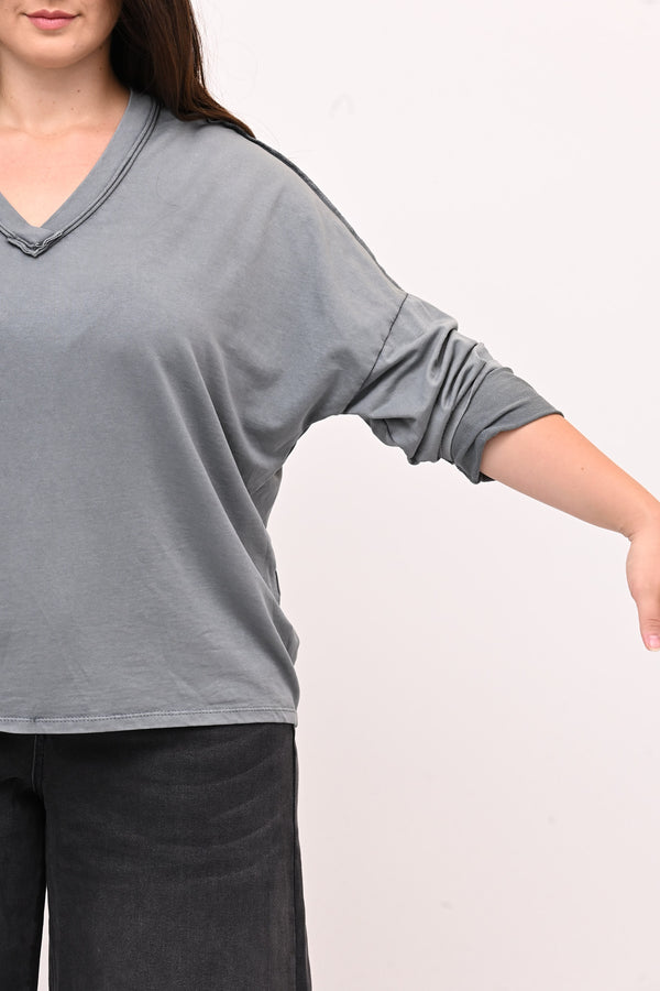 Maglia V bottone - Grigio