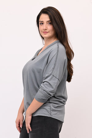 Maglia V bottone - Grigio