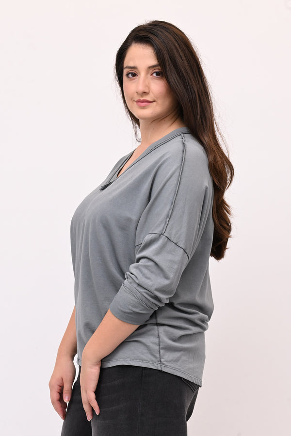 Maglia V bottone - Grigio