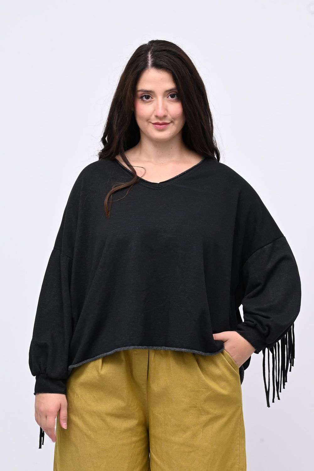 Felpa garzata frange - Nero