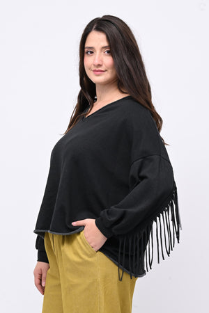 Felpa garzata frange - Nero