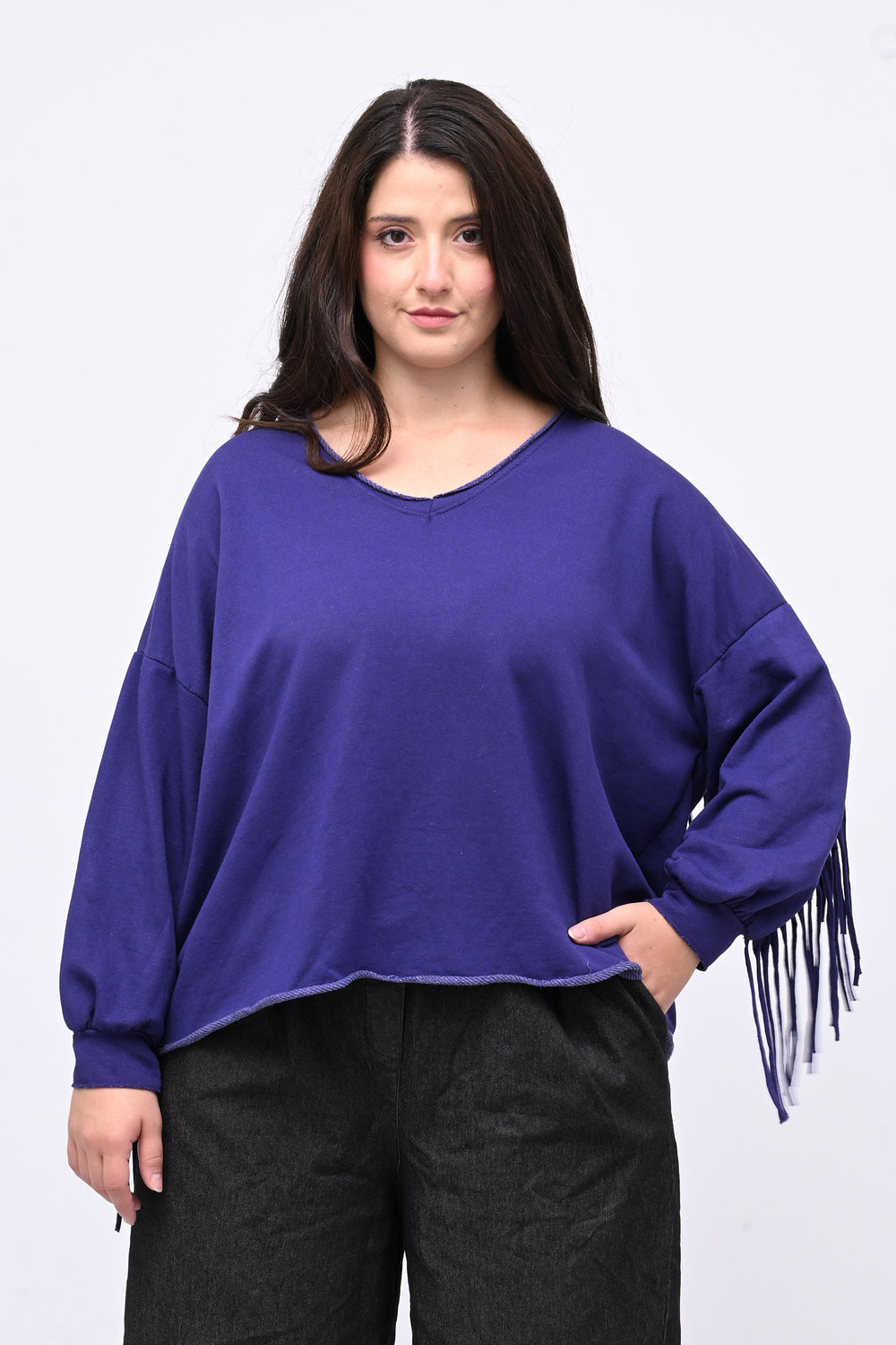 Felpa garzata frange - Viola