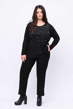 Maglia pietre strass - Nero