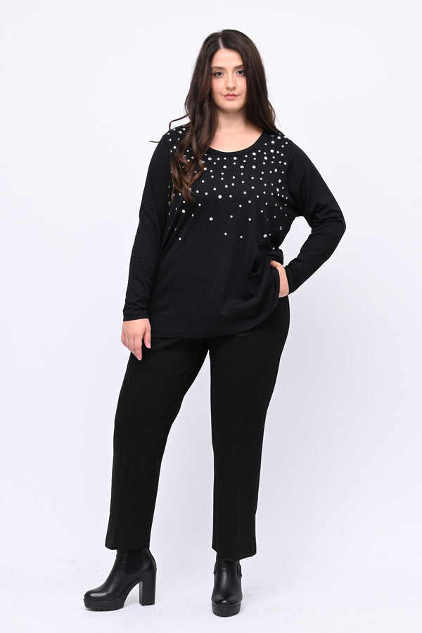 Maglia pietre strass - Nero