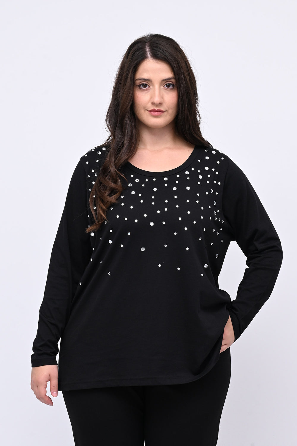 Maglia pietre strass - Nero