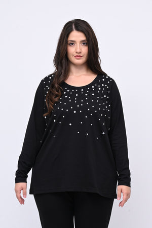 Maglia pietre strass - Nero