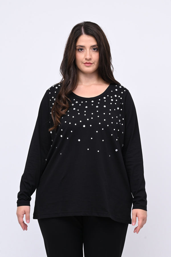 Maglia pietre strass - Nero