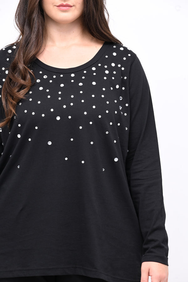 Maglia pietre strass - Nero