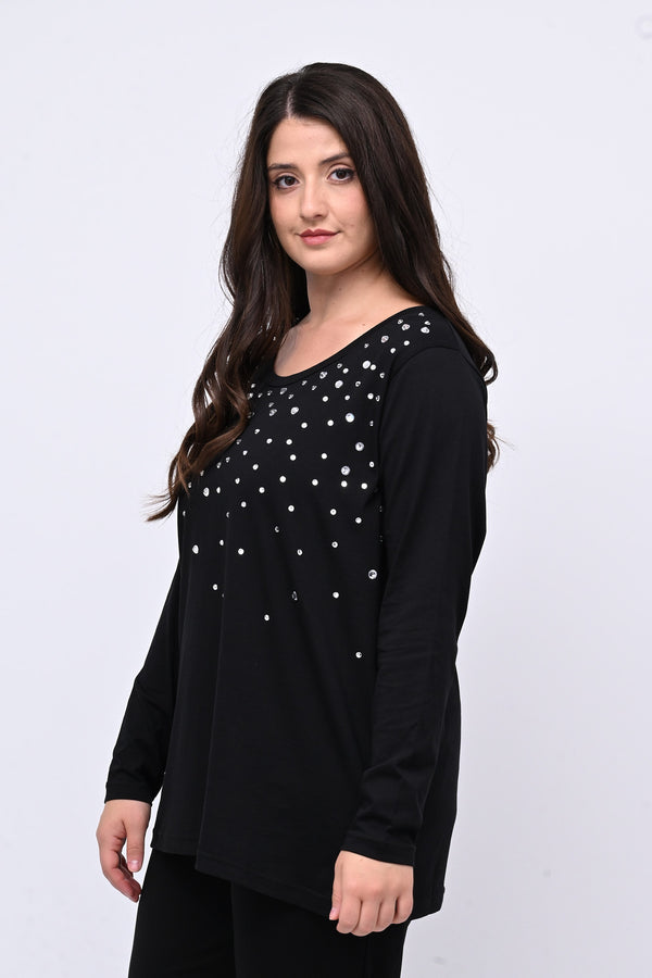 Maglia pietre strass - Nero