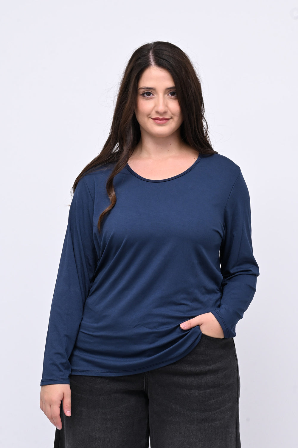 Maglia basica giro collo viscosa - Blu