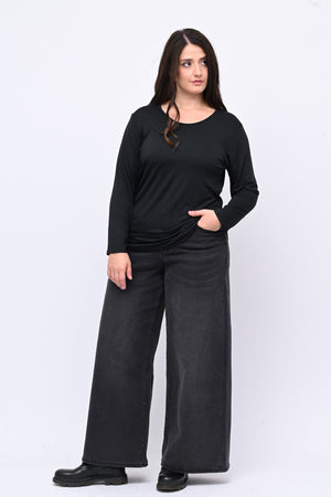 Maglia basica giro collo viscosa - Nero